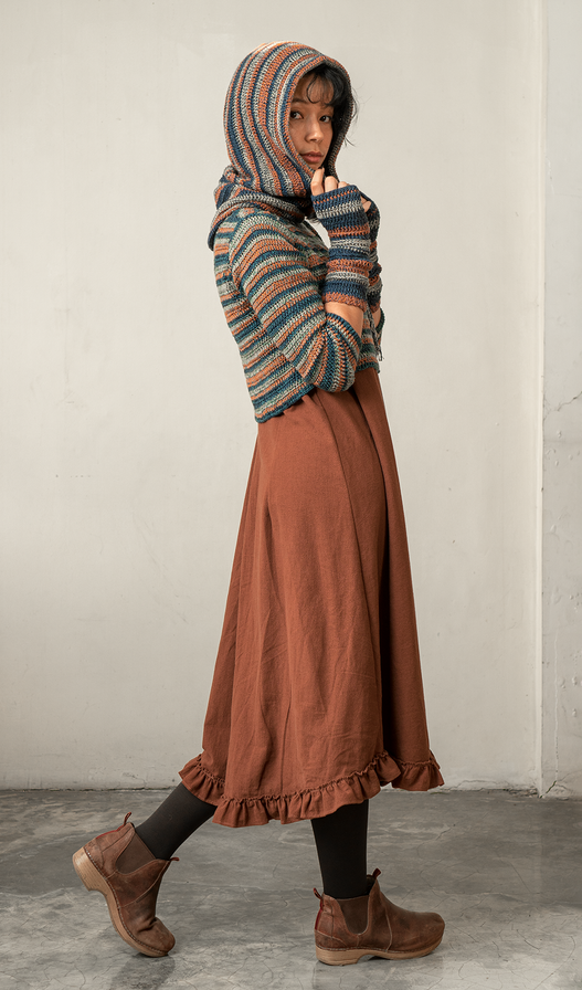 Semi Swing Ruffle Dress Cotton Linen Brown (3 sizes) - SALE balizen Semi Swing Ruffle Dress Cotton Linen Brown (3 sizes) - SALE balizen