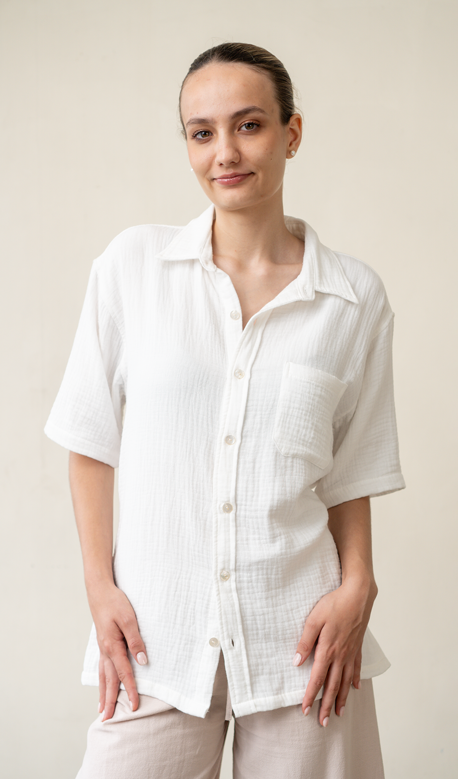 Men's Short Sleeved Shirt | Cotton Crinkle White (4 sizes) - SALE balizen Men's Short Sleeved Shirt | Cotton Crinkle White (4 sizes) - SALE balizen