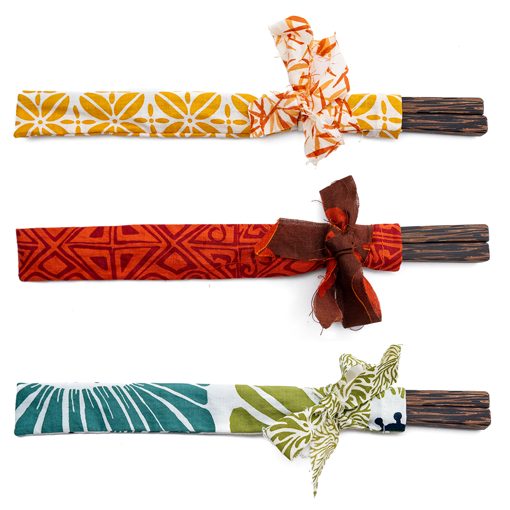 Chopstick in Fabric Wrap Set of 6 pairs | Palm Wood