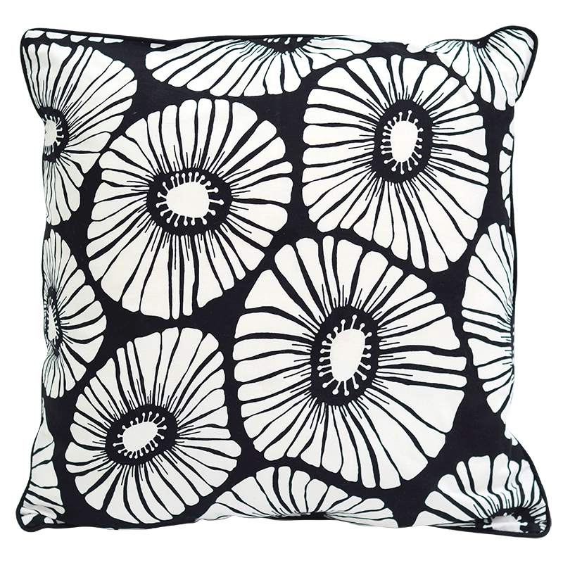 Cushion Cover | Retro Flowers Black & White Medium 45cm/18" (set of 2)