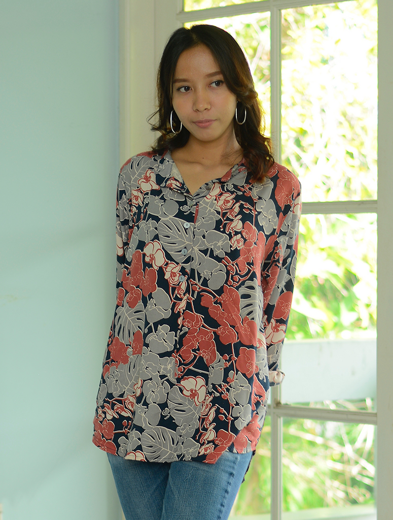 Easy Blouse | Orchid Coral Navy (medium) - SALE
