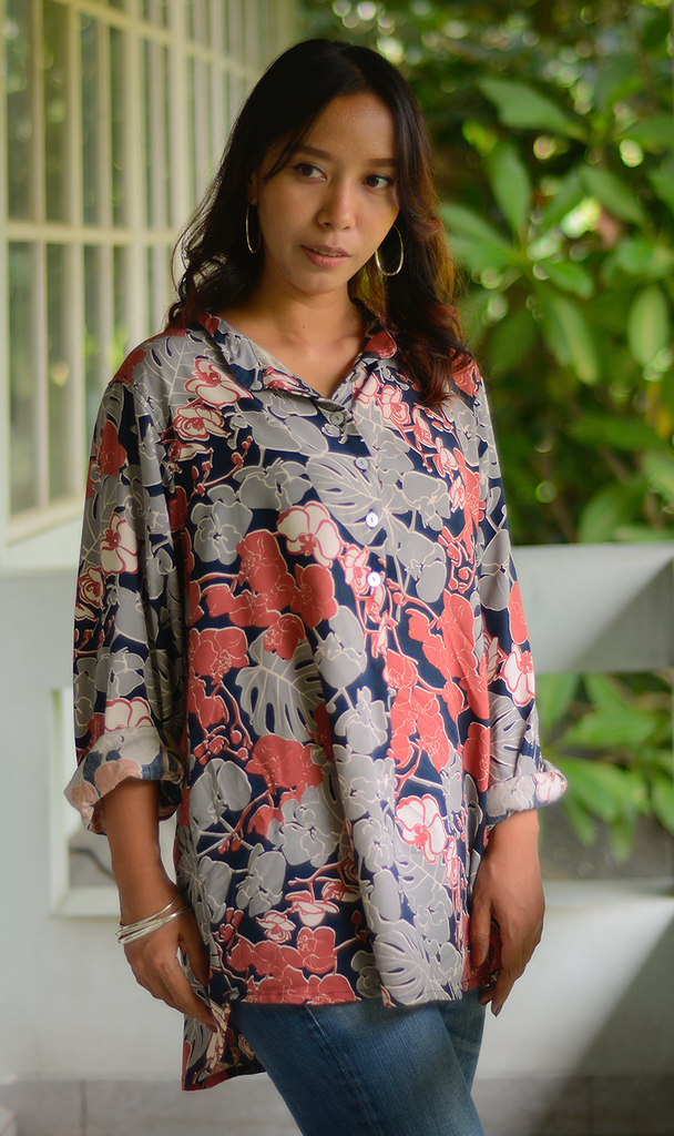 Easy Blouse | Orchid Coral Navy (medium) - SALE
