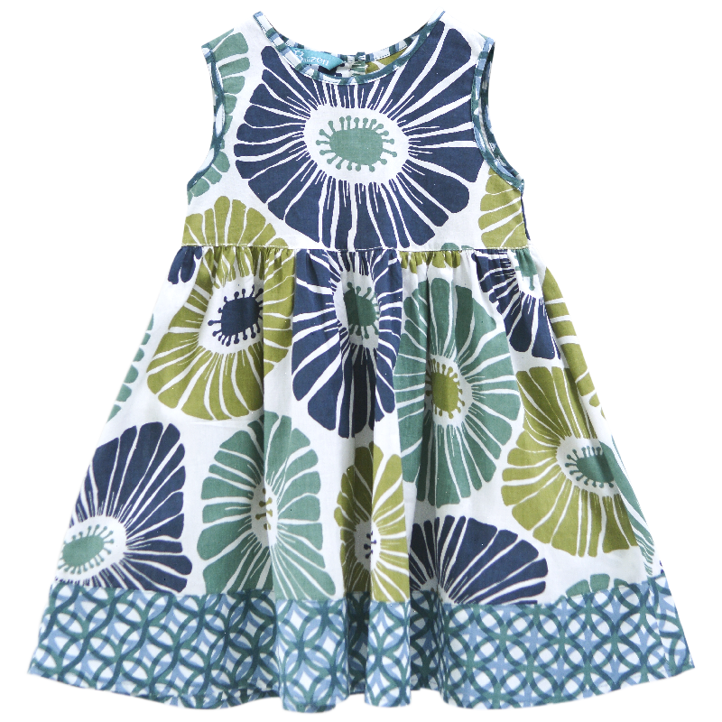 Scrappy Sun Dress | Flowers Green Blue (4 sizes)