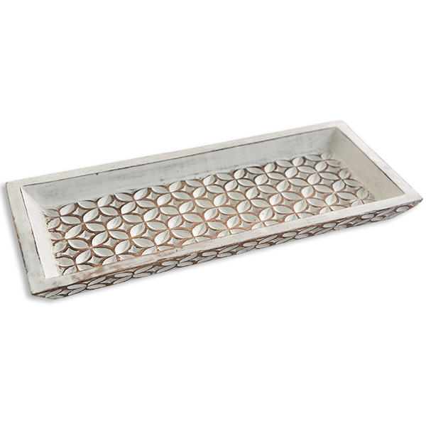Mini Carved Wooden Tray | Whitewash