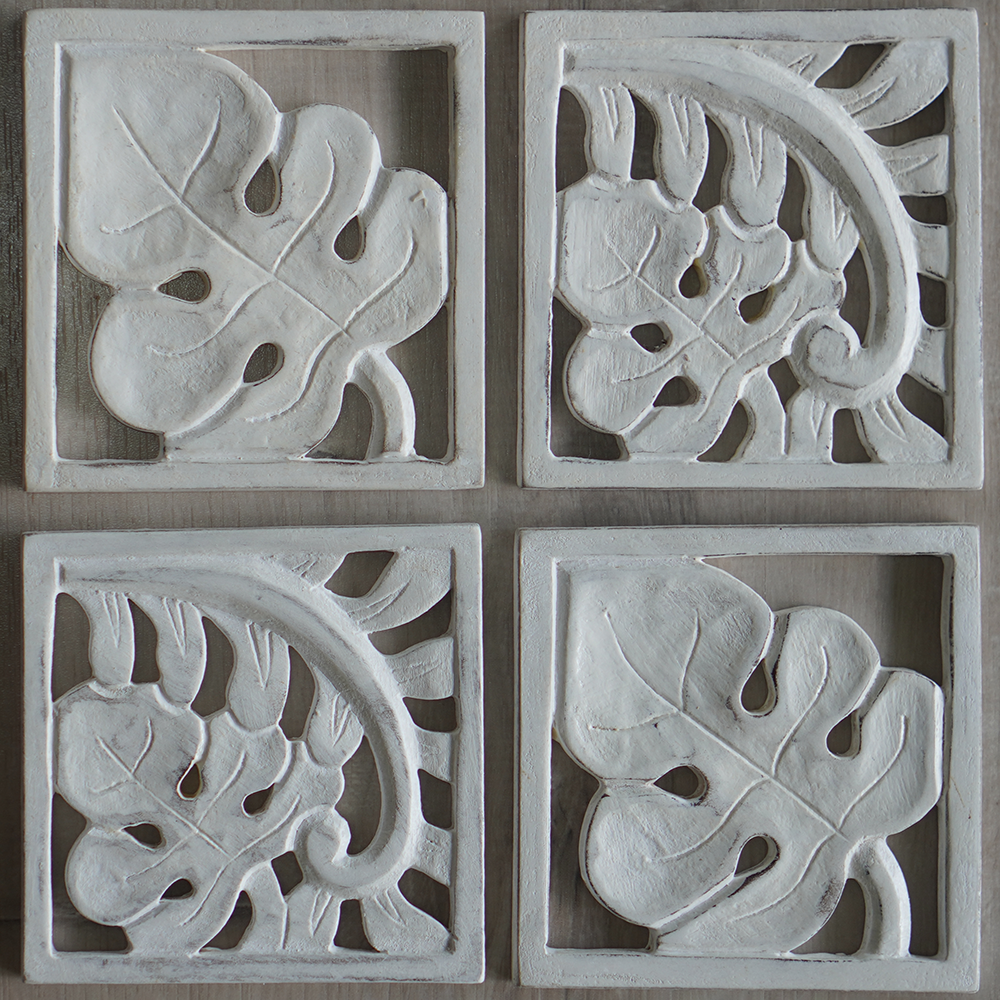 Coaster | Whitewash Carved Leaf (set of 4)