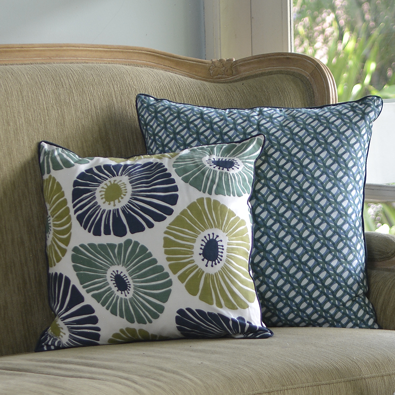 Cushion Cover | Double Rings Green & Blue (medium-large) 50cm/20"